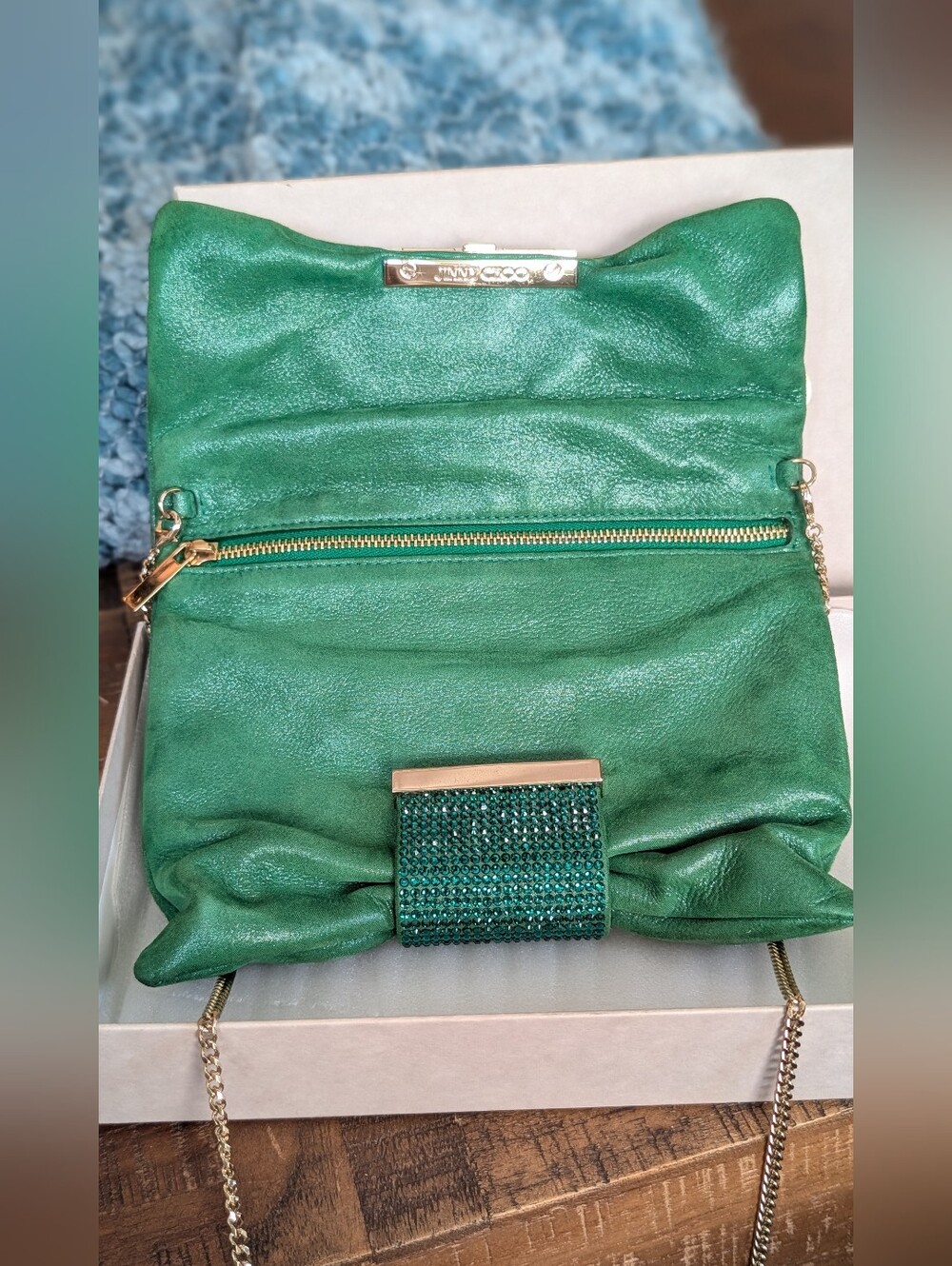 Jimmy Choo Pink Shimmer Suede Chandra Chain Clutch - Picture 9 of 15
